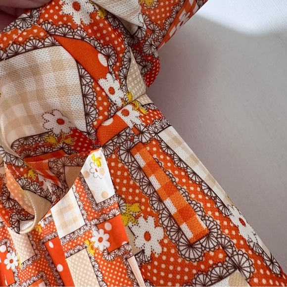 Vintage 60s/70s Orange Floral Short Sleeve Top Retro Boxy Women’s Size XL Boho - Picture 6 of 16
